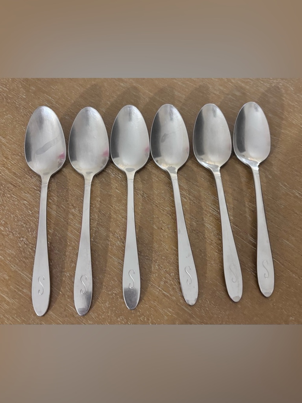 Oneida Community Mono S Teaspoons Set of 6 6” Stainless Flatware Monogram Estate